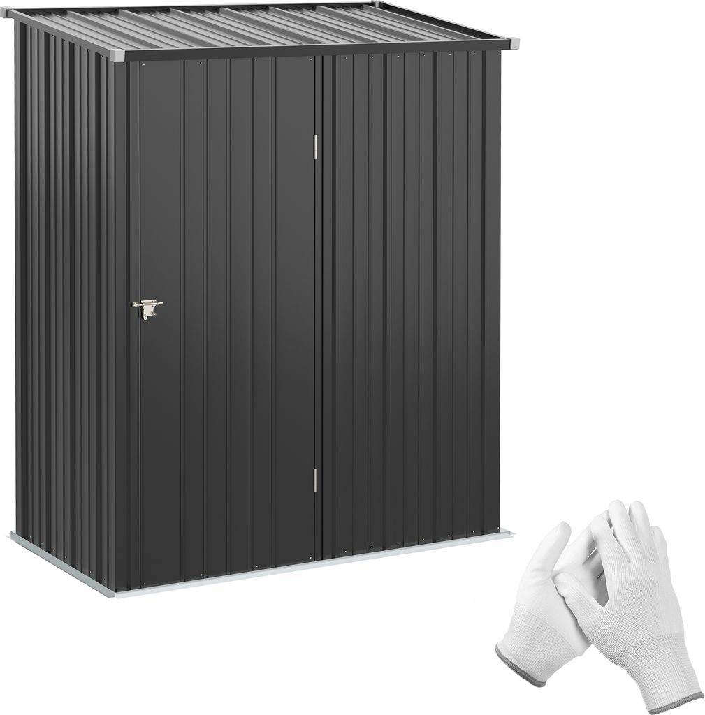 Outsunny Gerätehaus mit Pultdach 1,34 m² Gartenhaus Geräteschuppen Abschließbarer Geräteschrank verzinkter Stahl Schwarz 161,5 x 94,5 x 196 cm