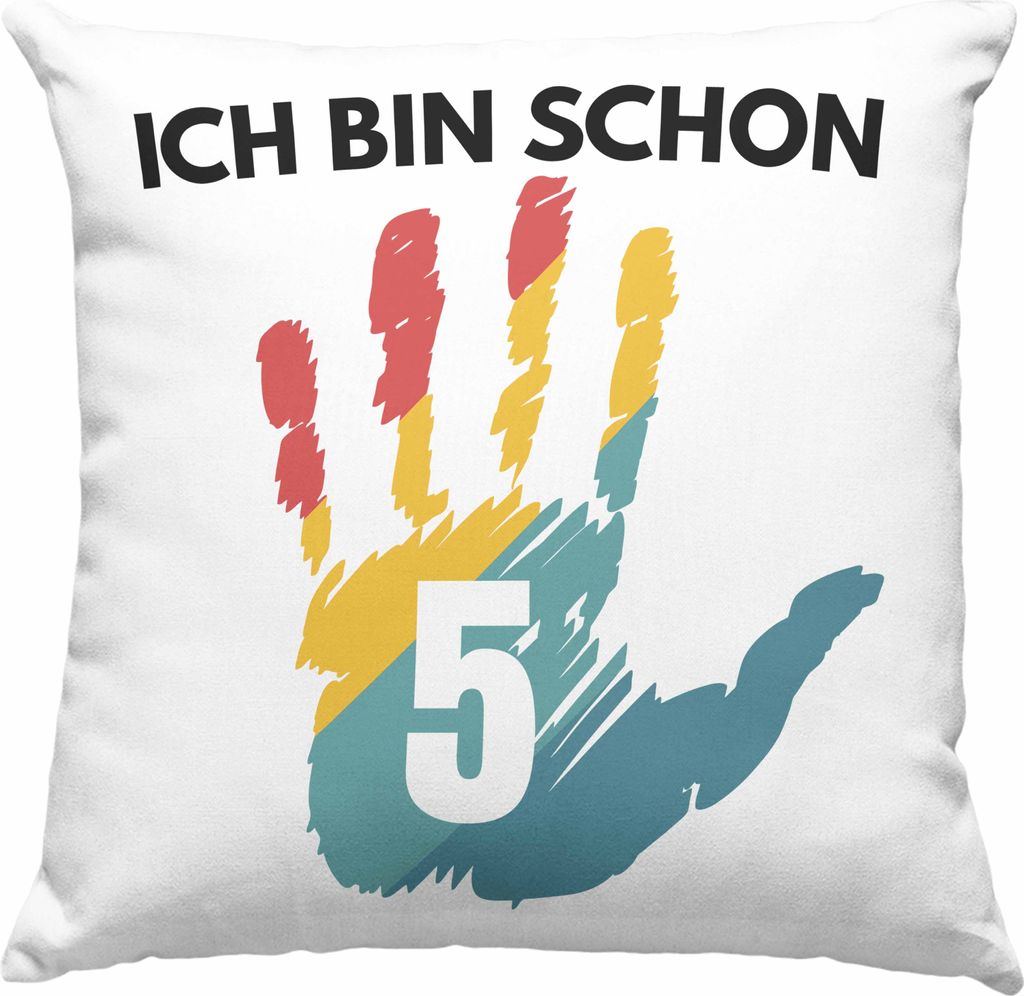 Trendation - Ich Bin Schon 5 Deko-Kissen mit Füllung 40x40 Geschenk 5-Jähriger Junge Mädchen Geschenkidee (Blau)
