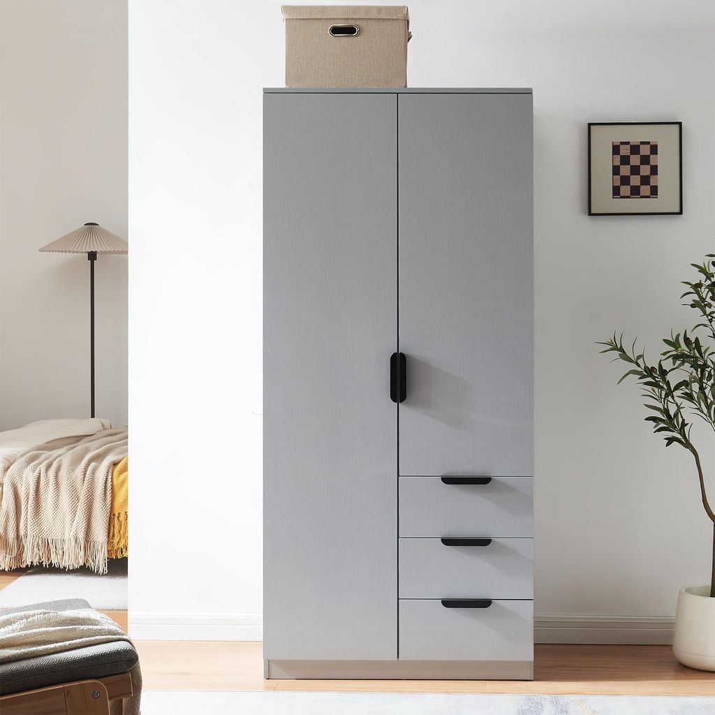 Kleiderschrank ’Eiselfing’ 176 x 80 x 52 cm mit 2 Türen, 1 Stange, 4 Fächern, 3 Schubladen Grau