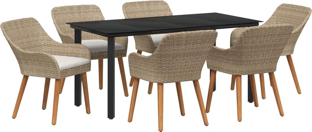 Maison Exclusive - Garten Essgruppe mit Kissen 7 pcs Beige Poly-Rattan