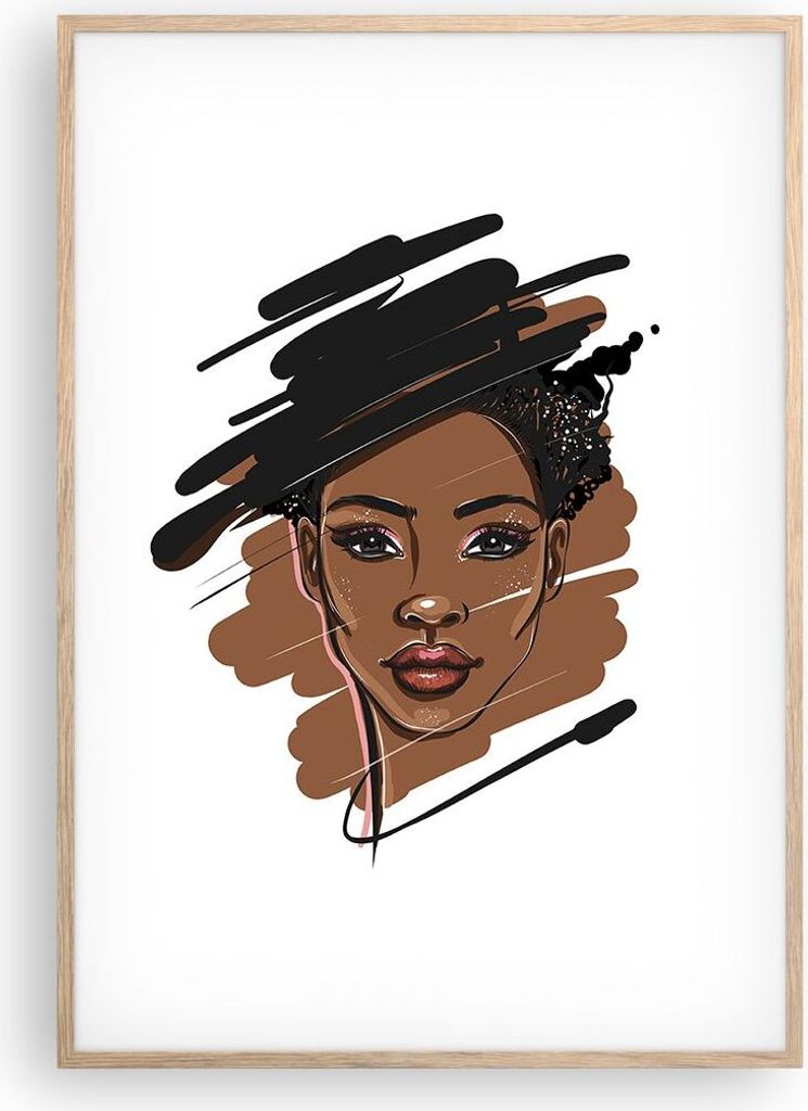 Gerahmtes Poster - Rahmen in heller Eiche - Afrikanisch Modern Porträt - 70x100 cm - Wand Bild - Wanddeko - Wandbilder - Kunstposter - Wandposter ...