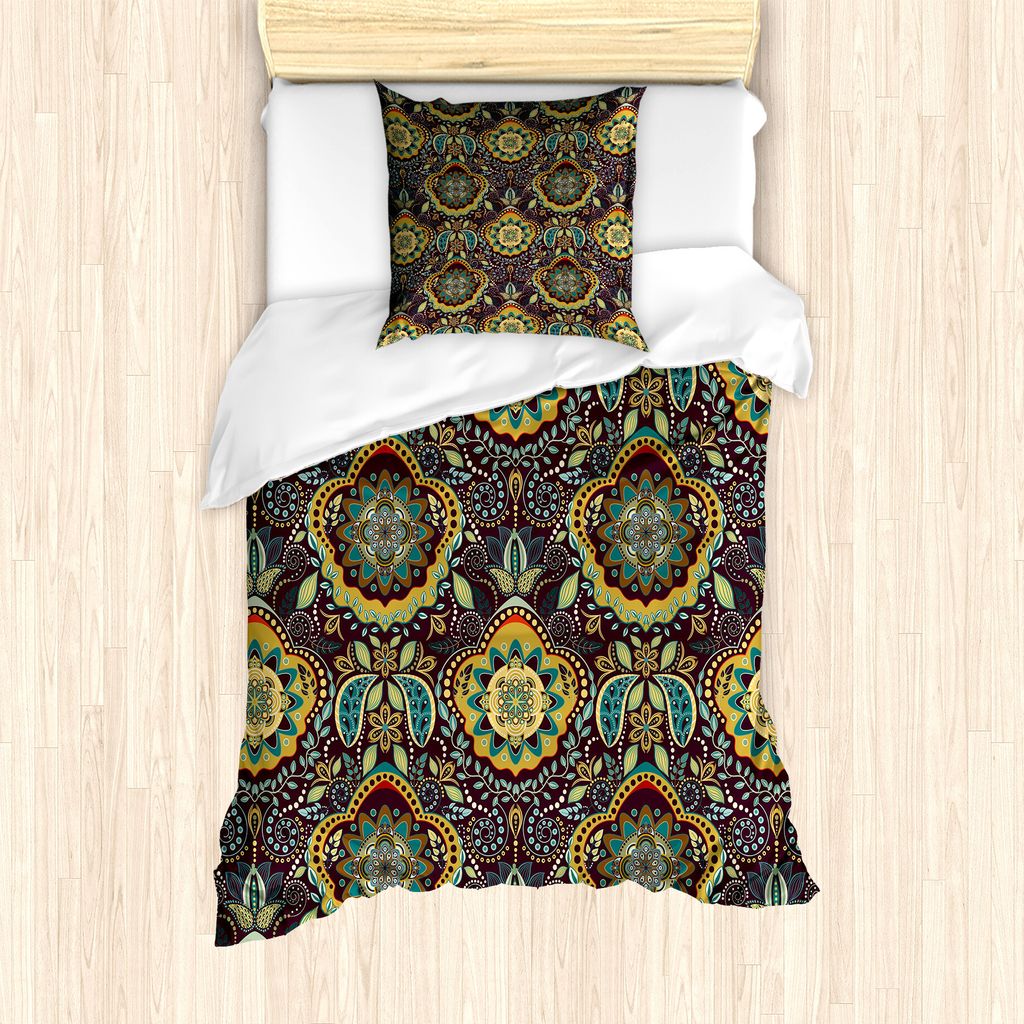ABAKUHAUS Jacobean Bettbezug Set für Einzelbetten, Botanische Kunst-Zusammensetzung, Milbensicher Allergiker geeignet mit Kissenbezug, 135 cm x 20...
