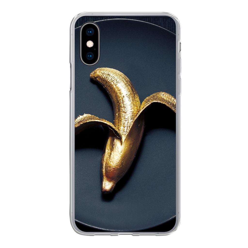 MuchoWow Handyhülle Schutzhülle Hülle für iPhone X Goldene Banane auf dunklem Hintergrund Silikon Softcase Handy Hülle - Handyhülle