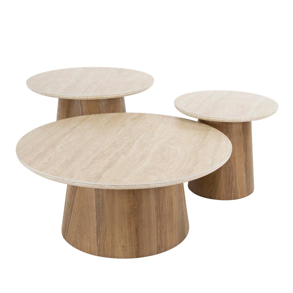 Couchtisch Romano rund Set aus 3 / Keramik Travertinoptik