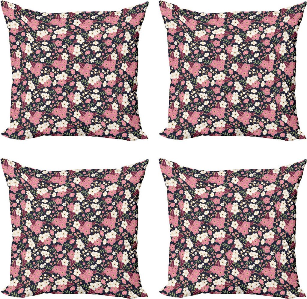 ABAKUHAUS japanisch Kissenbezug Set (4 Stück), Nachtgarten Sakura, Moderner Doppelseitiger Digitaldruck, 50 cm x 50 cm, Mehrfarbig