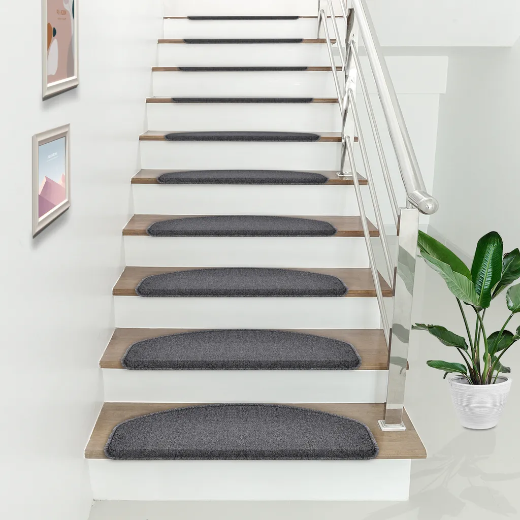Habillage escalier demi-rond gris foncé - 15 tapis de marche adhésifs