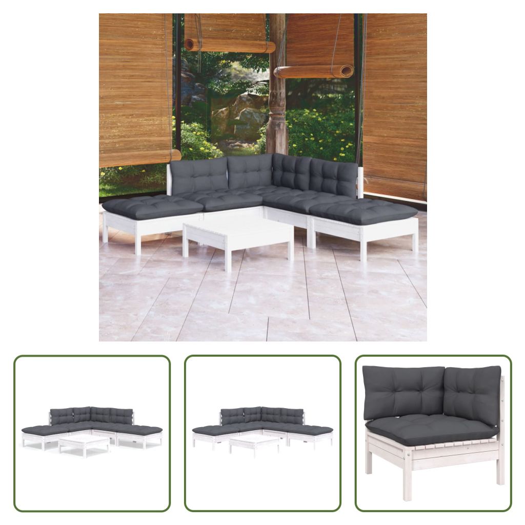 The Living Store 6-tlg. Garten-Lounge-Set mit Kissen Weiß Produktbild 