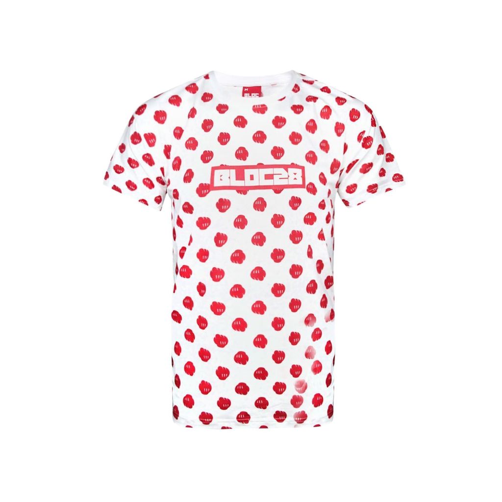 Bloc 28 - "Fist Pattern" T-Shirt für Herren NS5510 (L) (Rot/Weiß)