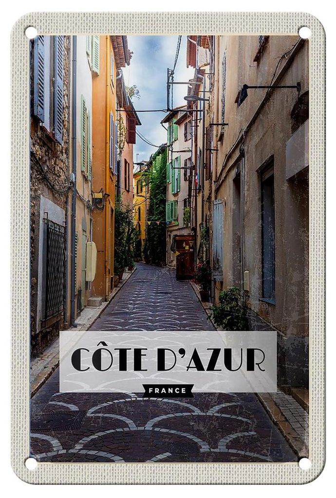 Blechschild Reise 12x18cm Cote d'Azur Mittelmeerküste Dekoration
