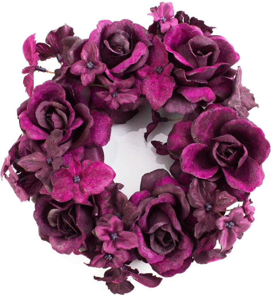 artplants.de XXL Ring, Rosenköpfen, Hortensienblüten, violett, Ø 15cm - Kerzenring - Kerzenkranz