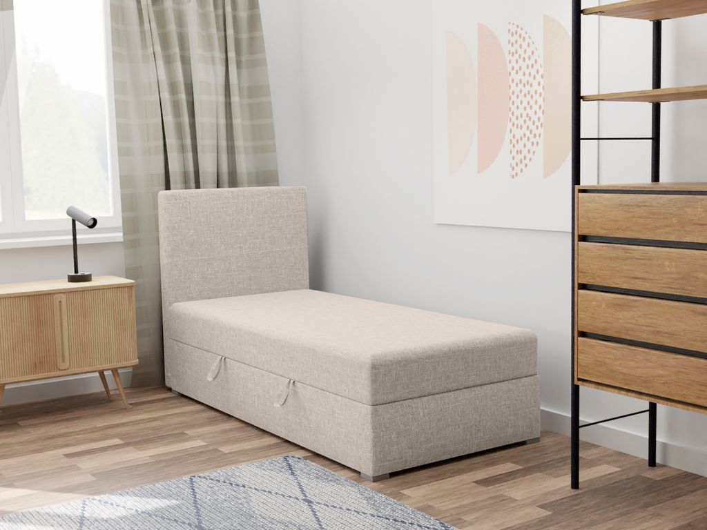 FEDVE Boxspringbett Einzelbett KOLORADO MINI BASIC mit Bettkästen Jugendbett mit Bonell-Matratze 100x200 Rechts