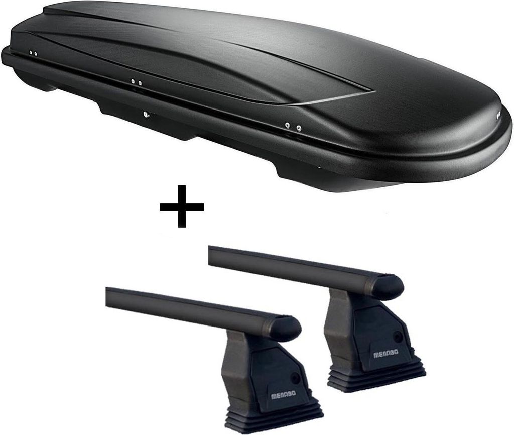 Dachbox VDP JUXT500 schwarz abschließbar 500 Ltr + Dachträger Menabo Tema kompatibel mit für Mercedes B-Klasse W246 (Schrägheck 5 Türer) ab 20...