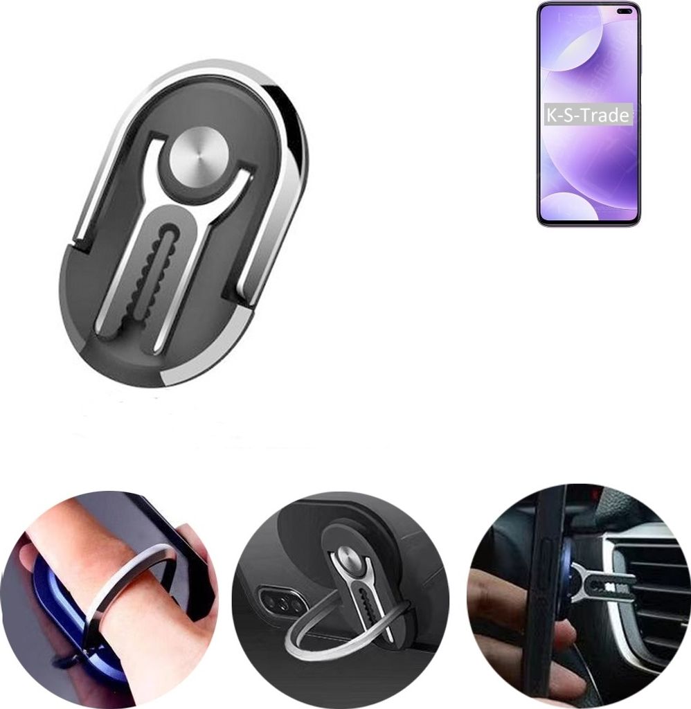 K-S-Trade 3in1 Smartphone-Ring Handy-Ring kompatibel mit Xiaomi Redmi K30 4G Fingerhalterung Handyring Tischständer Lüftungsgitter-Halterung Tisch