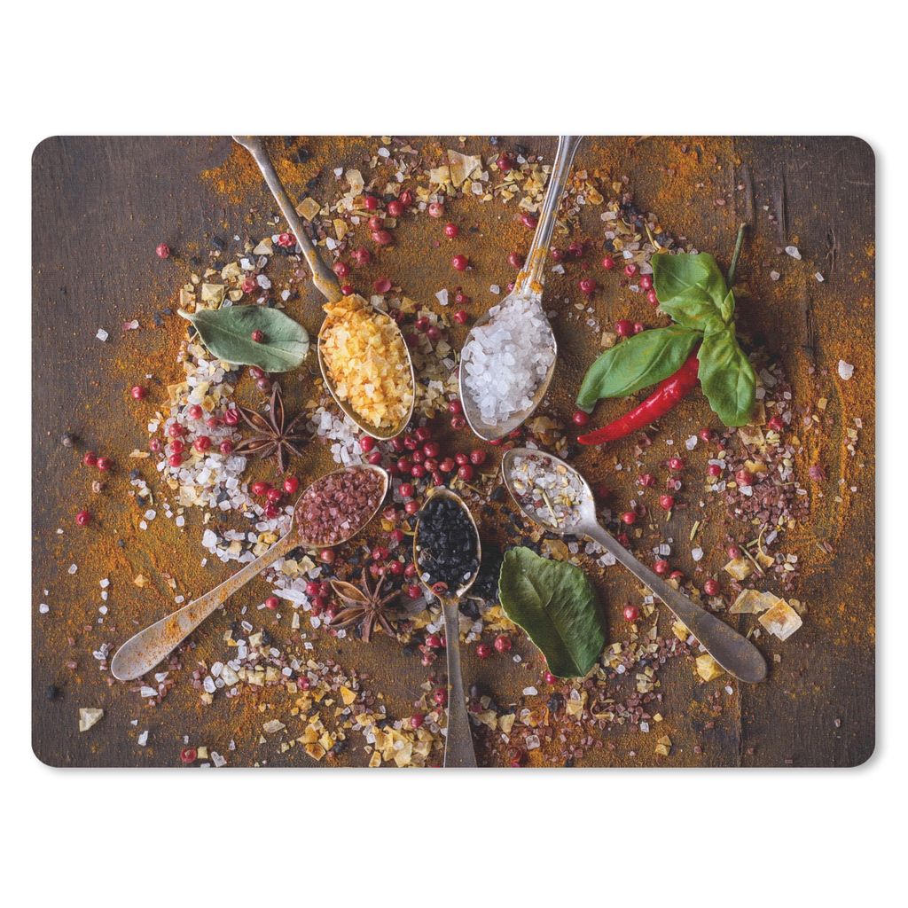 MuchoWow Mauspad Mousepad Gewürze - Kräuter - Löffel - Salz - Braun - Küche 23x19 cm - Mousepads - Maus Mat - Pad - Mausunterlage - Schreibti...