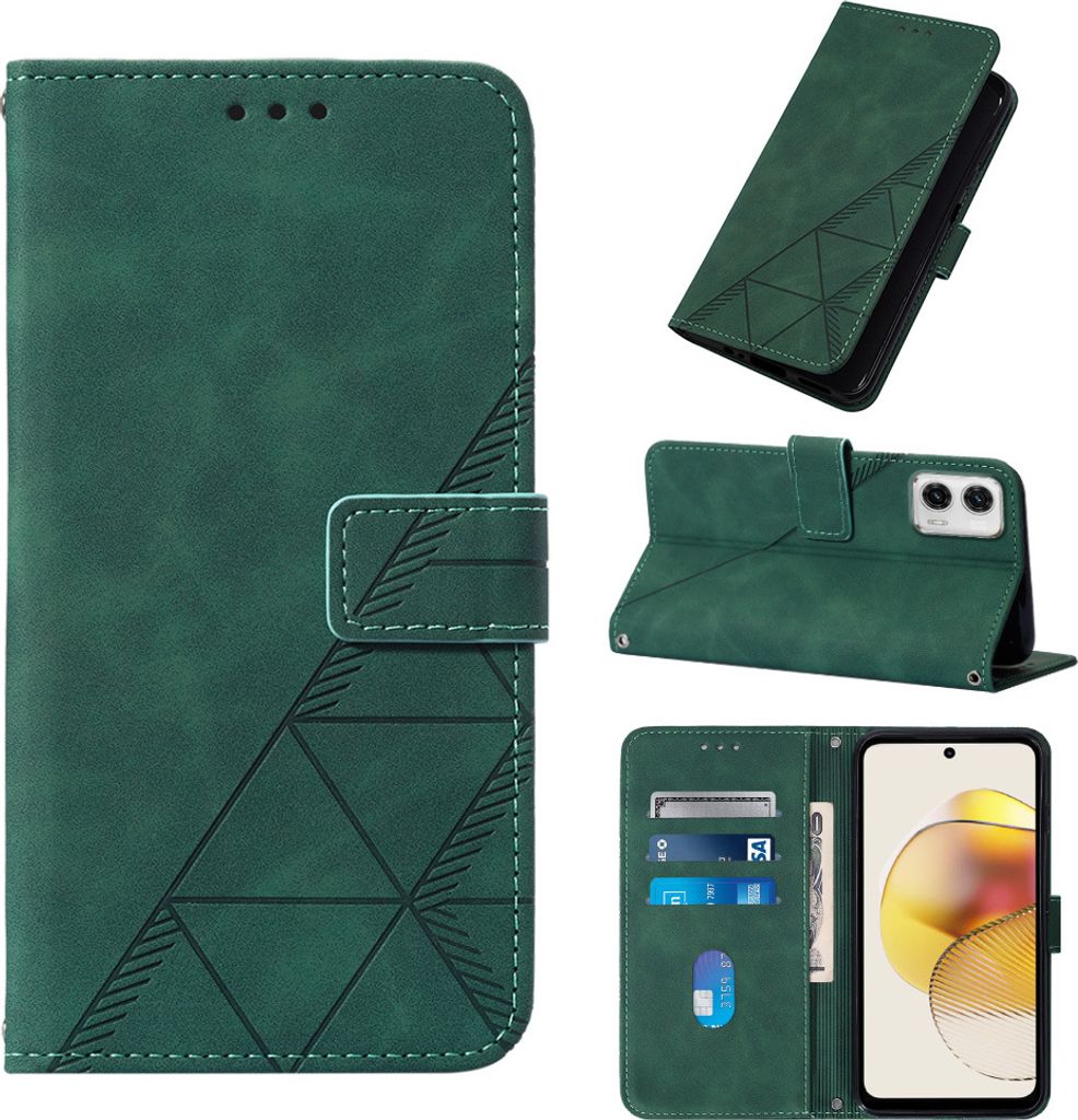 Hülle für Motorola Moto G73 Prägung Flip Leder Kartenfächer Schutzhülle mit Ständer Grün