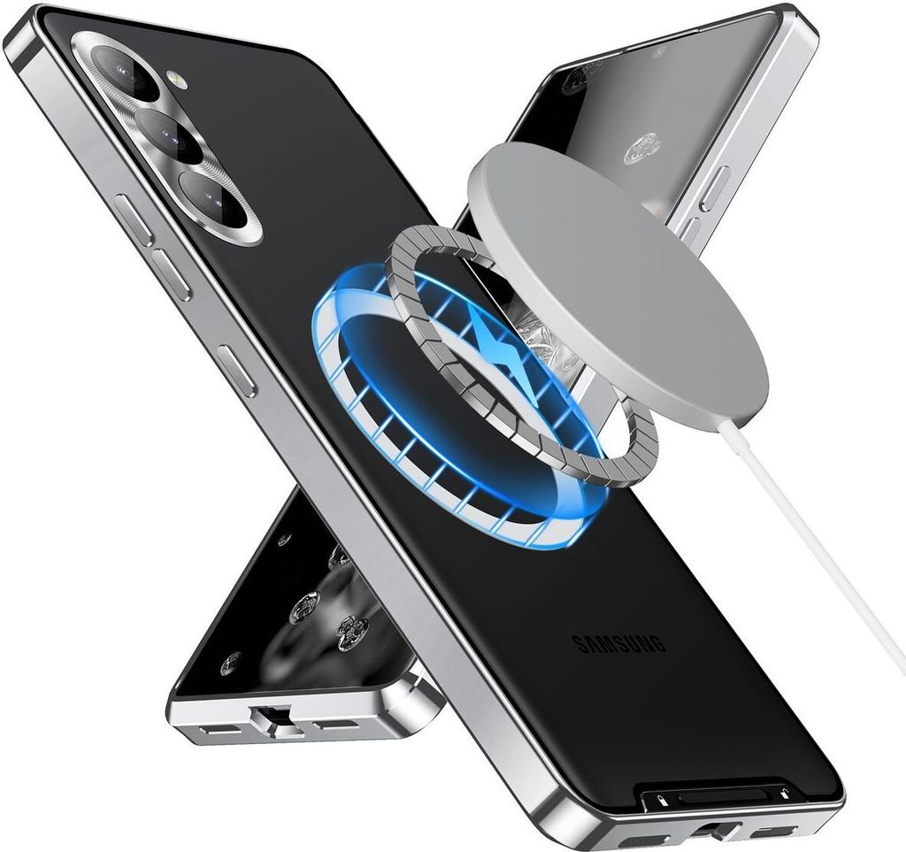 Metall Hülle für Samsung Galaxy S23 FE mit eingebaut Magnetspule Matte Durchscheinend Handyhülle Kameraschutz Silber
