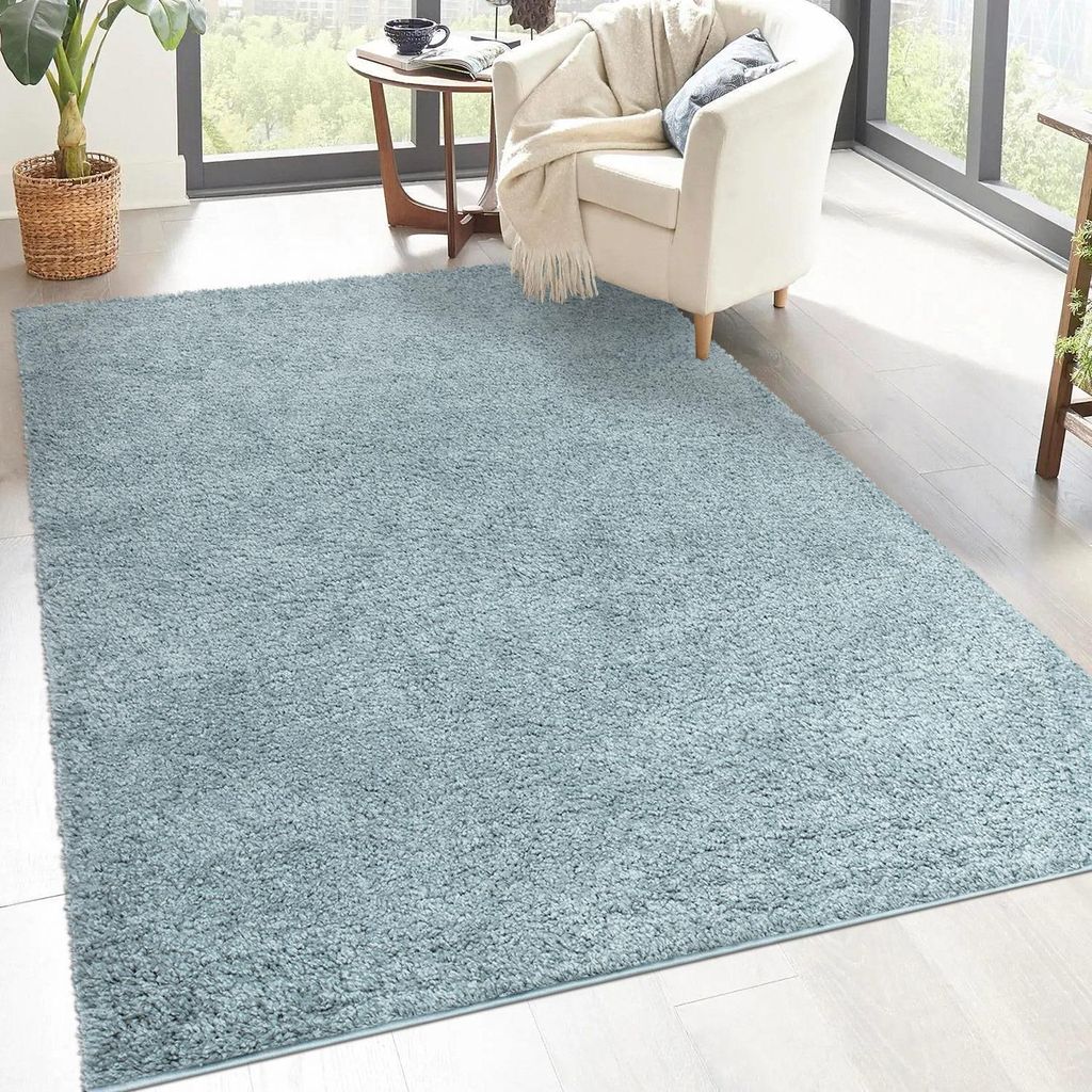 Shaggy Hochflor Teppich Wohnzimmer - 150x150 cm - Türkis - Einfarbige Schlafzimmer-Teppiche