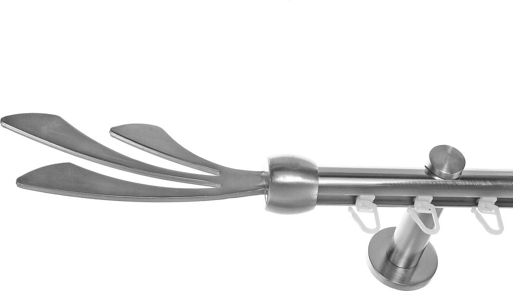 Innenlauf Gardinenstange Edelstahl Look 20mm Wandträger 1-läufig Schweif, Länge wählbar H30 E84