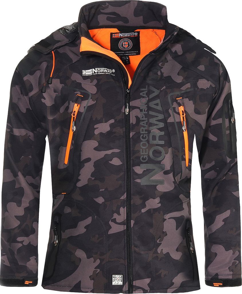 Geographical Norway Herren Softshelljacke Funktions-Outdoor-Jacke Model: G-Forrest, Farbe: Camouflage Schwarz/Orange, Größe: S