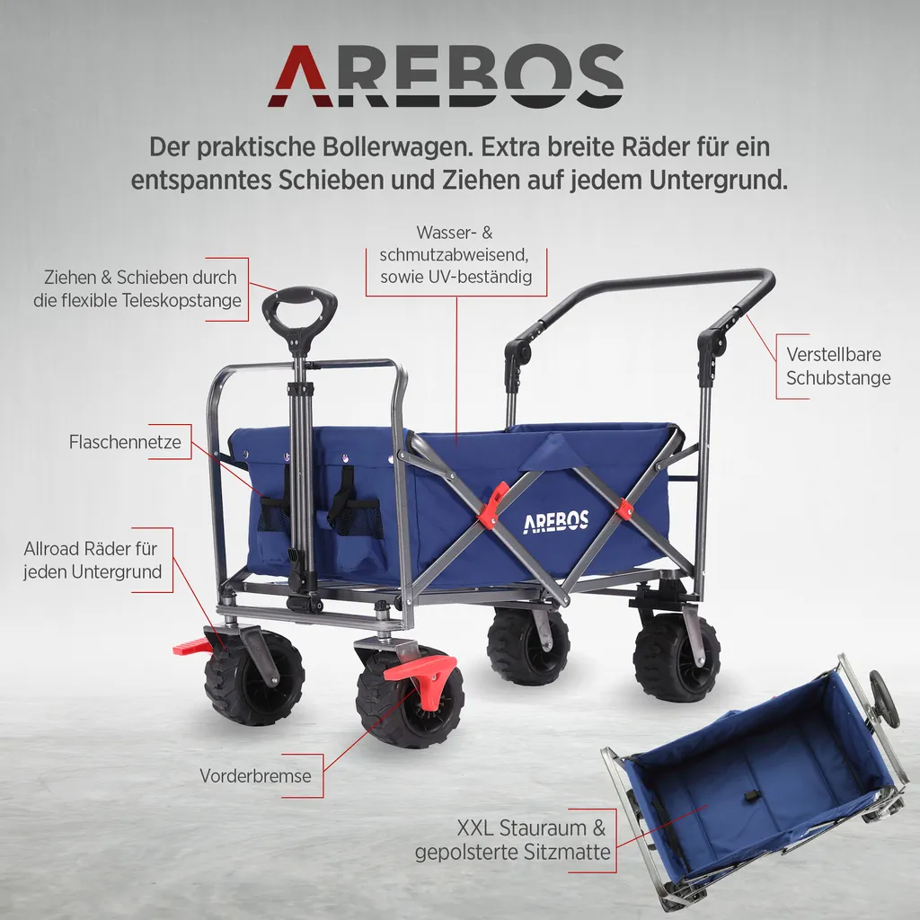 Chariot de Jardin Pliable AREBOS : Remorque à Main avec Filets Bleue - 4
