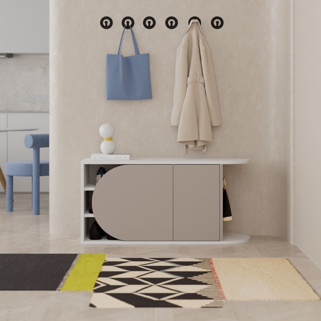 Skye Decor, Nova Shoe Bench - White, Light Mocha, Schuhschrank, 100 % MELAMINBESCHICHTETE SPANPLATTEN, Leichter Mokka, 104 x 37 x 50 cm