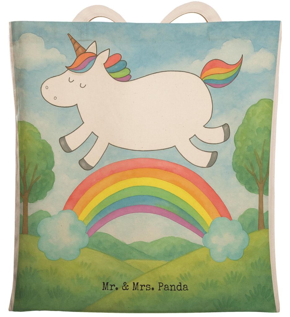 Mr. & Mrs. Panda Beutel Einhorn Regenbogen Design - Weiß - Geschenk, shopping bag, Tasche, Erwachsenwerden, Glitzer, Unicorn, Stofftragetasche, Ei...