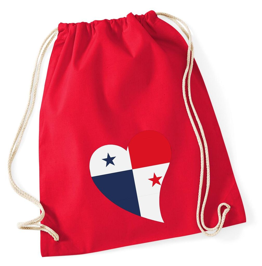 Huuraa Turnbeutel Panama Flagge Herz 12 Liter Classic Red Baumwolle Rucksack Geschenkidee