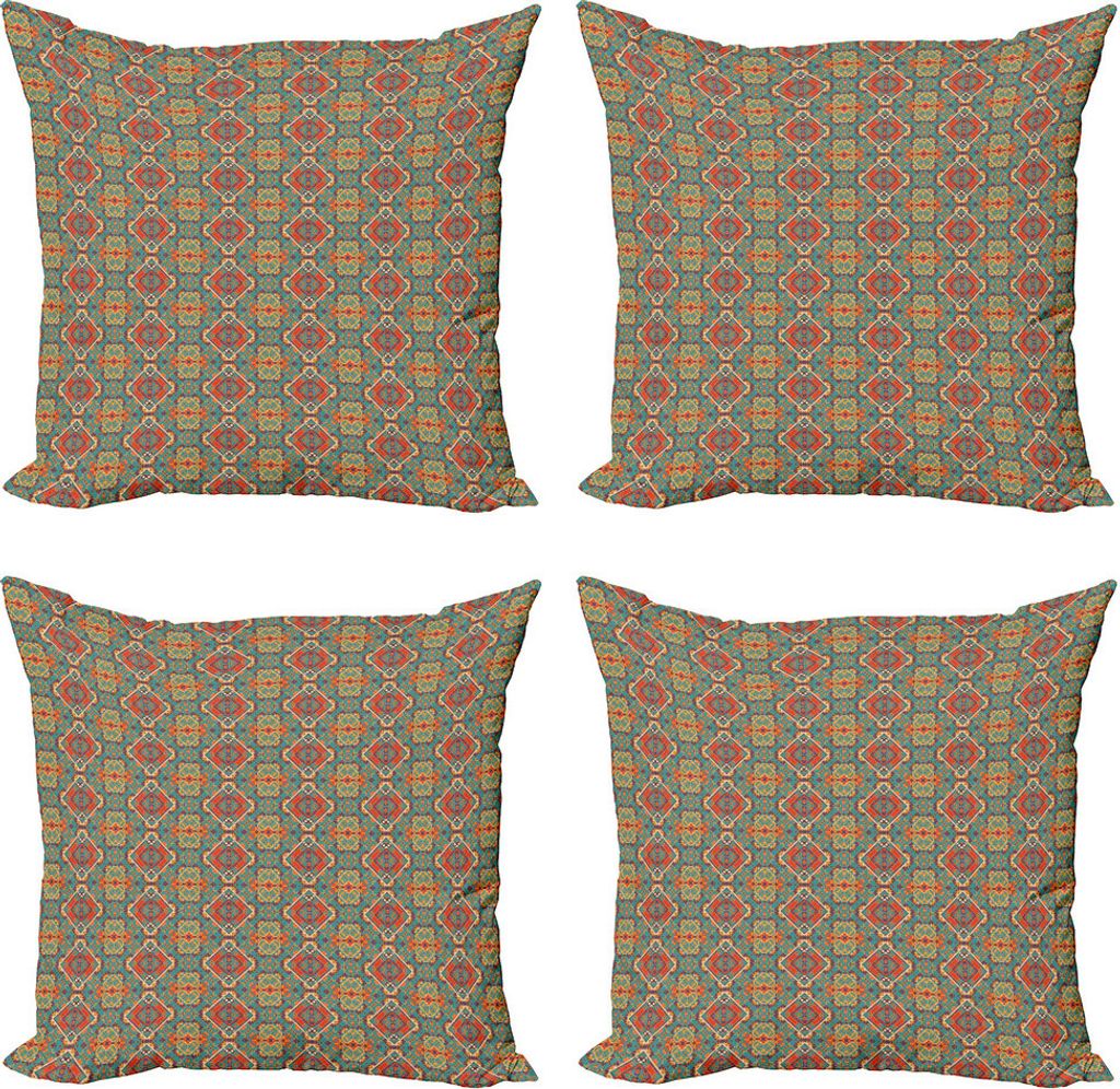 ABAKUHAUS Türkis Kissenbezug Set (4 Stück), einheimisch, Moderner Doppelseitiger Digitaldruck, 40 cm x 40 cm, Türkis und Orange
