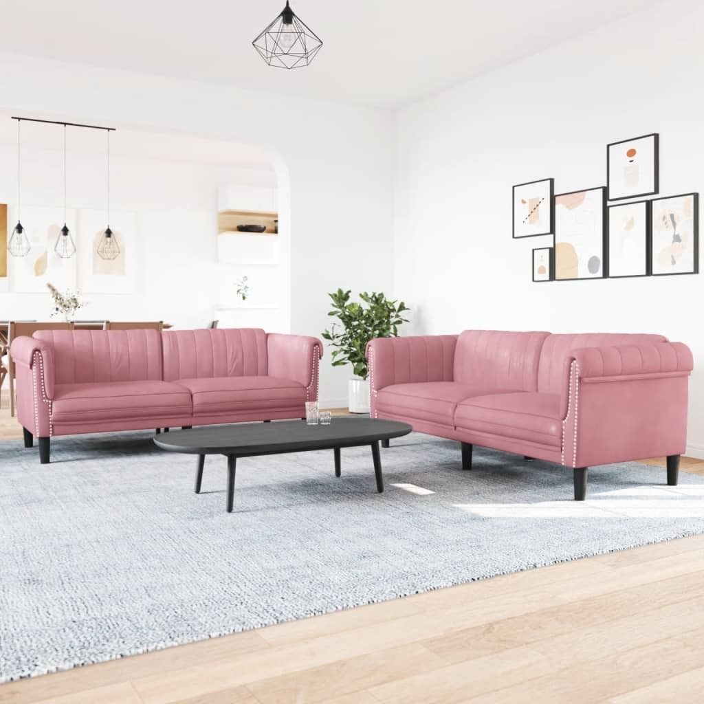 "im Angebot" 2-tlg. Sofagarnitur - Sofa-Set - Couchgarnitur - Rosa Samt - Klassische Sofas CC9269