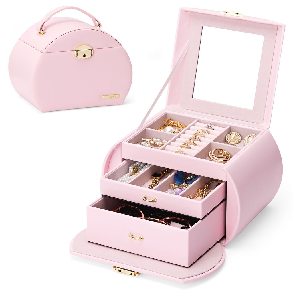 Boîte à bijoux à 3 niveaux, verrouillable avec miroir, Image du produit 