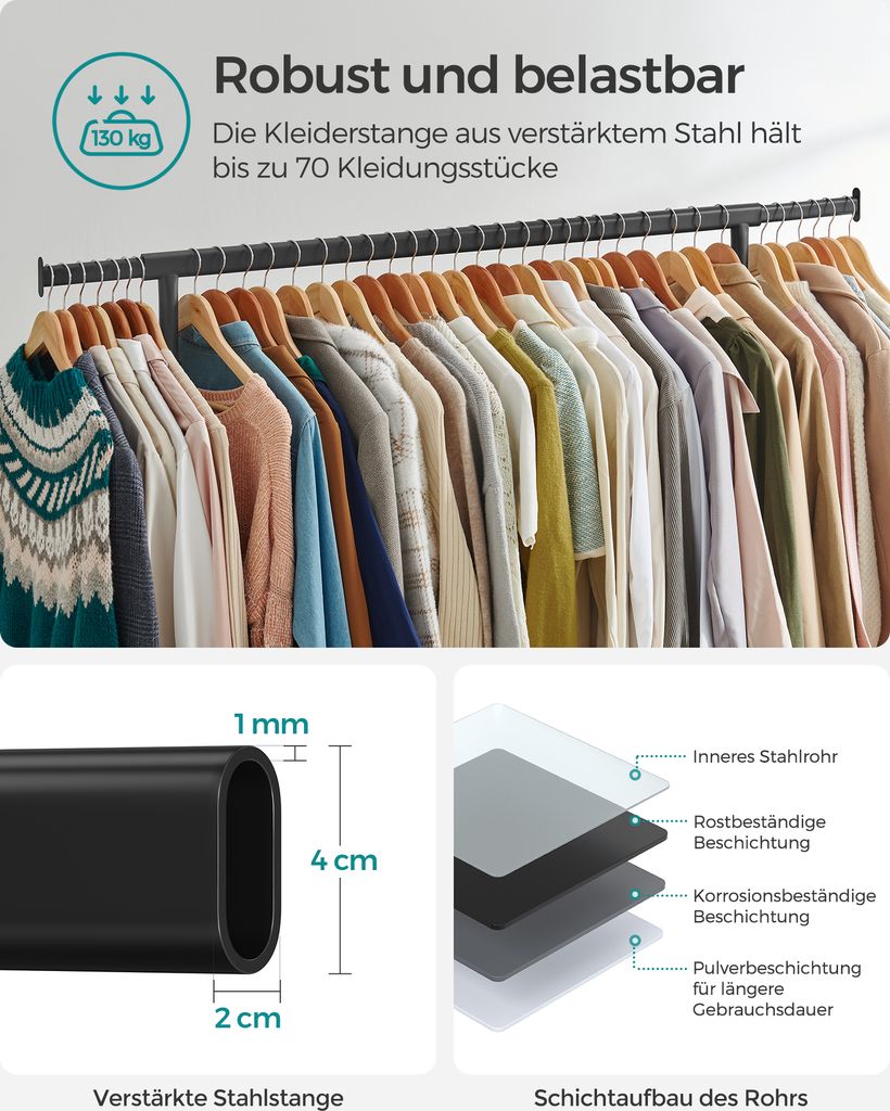SONGMICS Kleiderständer Garderobenständer auf Rollen aus Produktbild 2