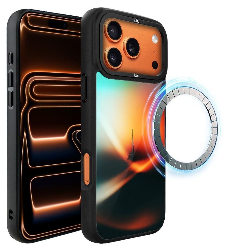 Schutzhülle für das iPhone 17 Pro, MagSafe-kompatibel, mattschwarze Seiten, ein blendender Schein am Himmel
