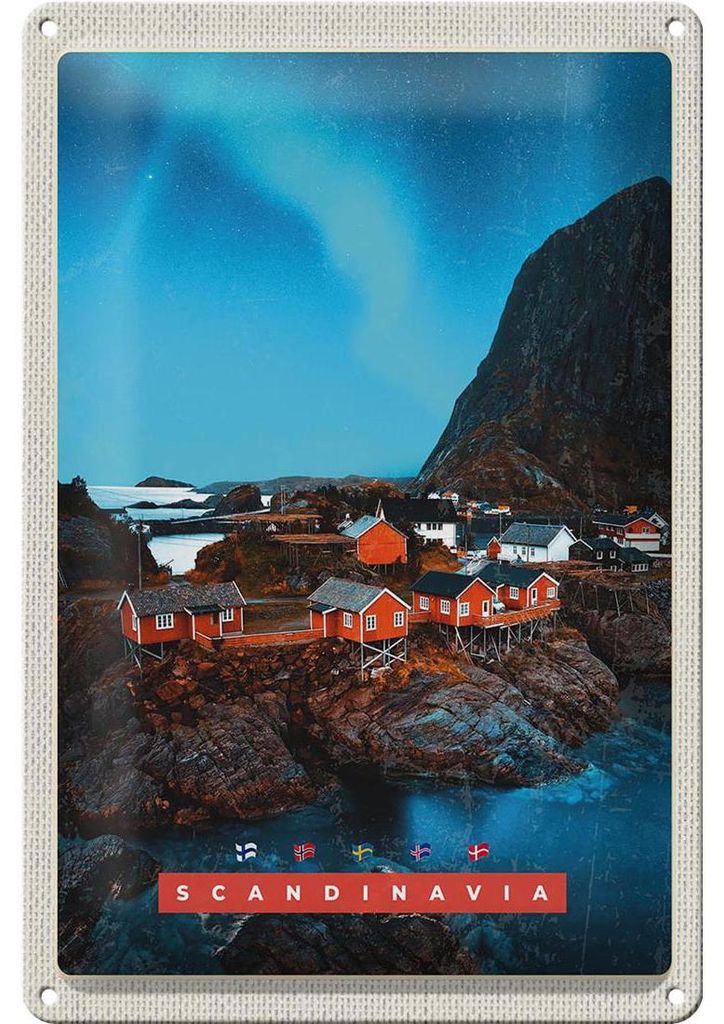 Blechschild Reise 20x30cm Skandinavien Urlaub Meer Gebirge