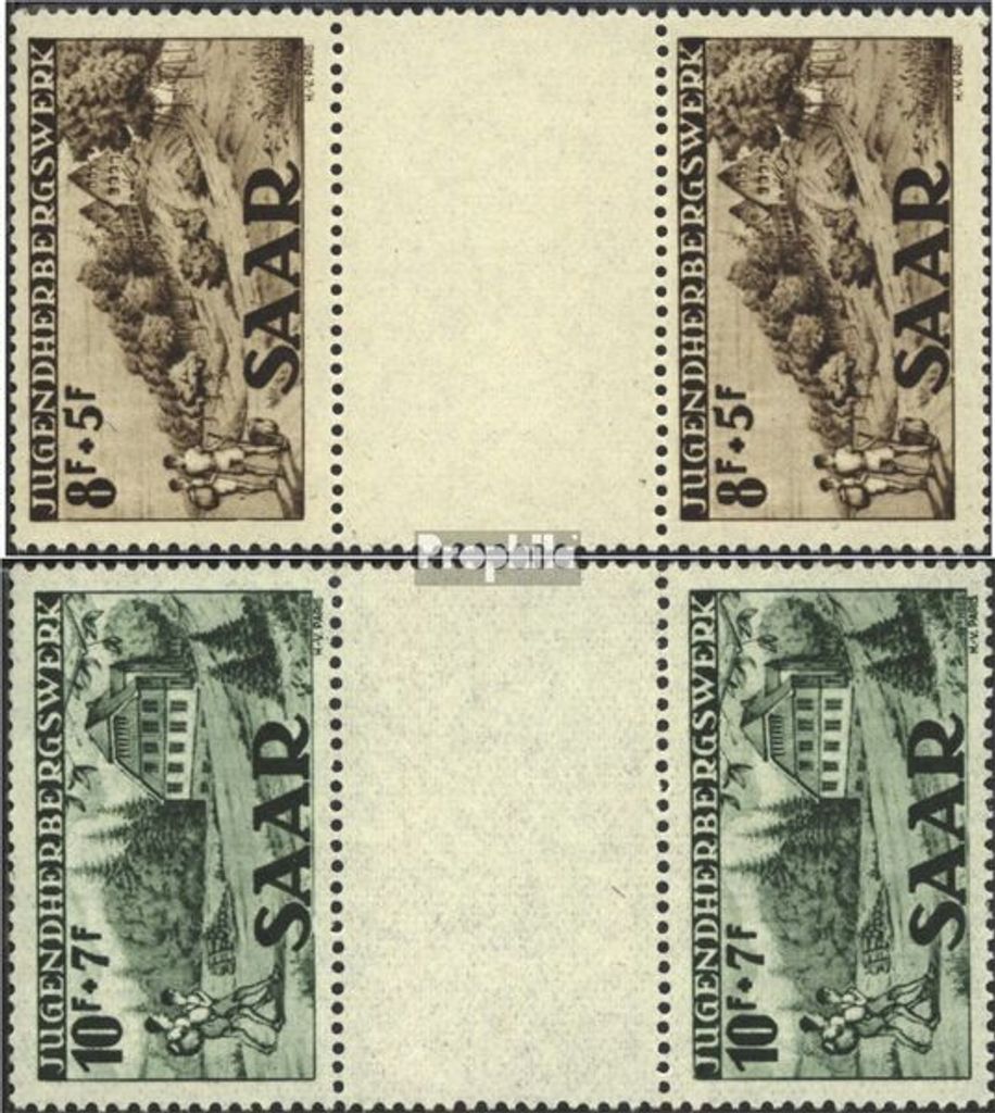Briefmarken Saarland 1949 Mi 262ZS-263ZS Zwischenstegpaar (kompl.Ausg.) postfrisch Jugendherbergwerk