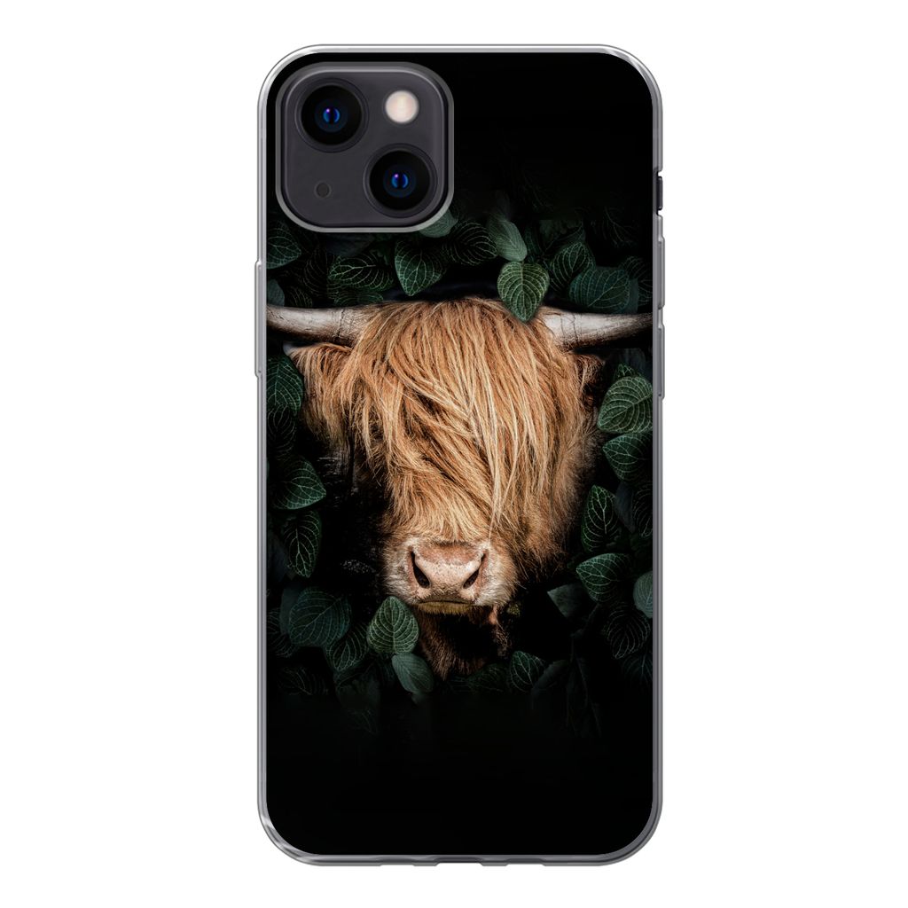 MuchoWow Handyhülle Schutzhülle Hülle für iPhone 13 mini Schottische Highlander - Tier - Flora Silikon Softcase Handy Hülle - Softcase