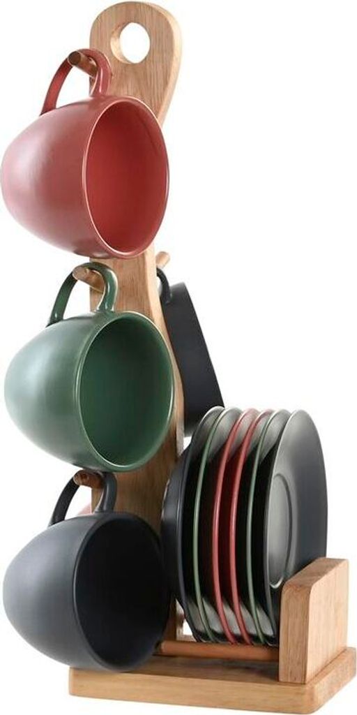 Set aus 6 Teetassen mit Teller DKD Home Decor grün Rosa Dunkelgrau Steingut 150ml 16 x 17 x 35 cm