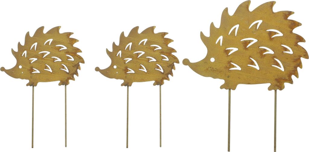 3x Gartenstecker Igel Metall Rost Optik – Gartendeko