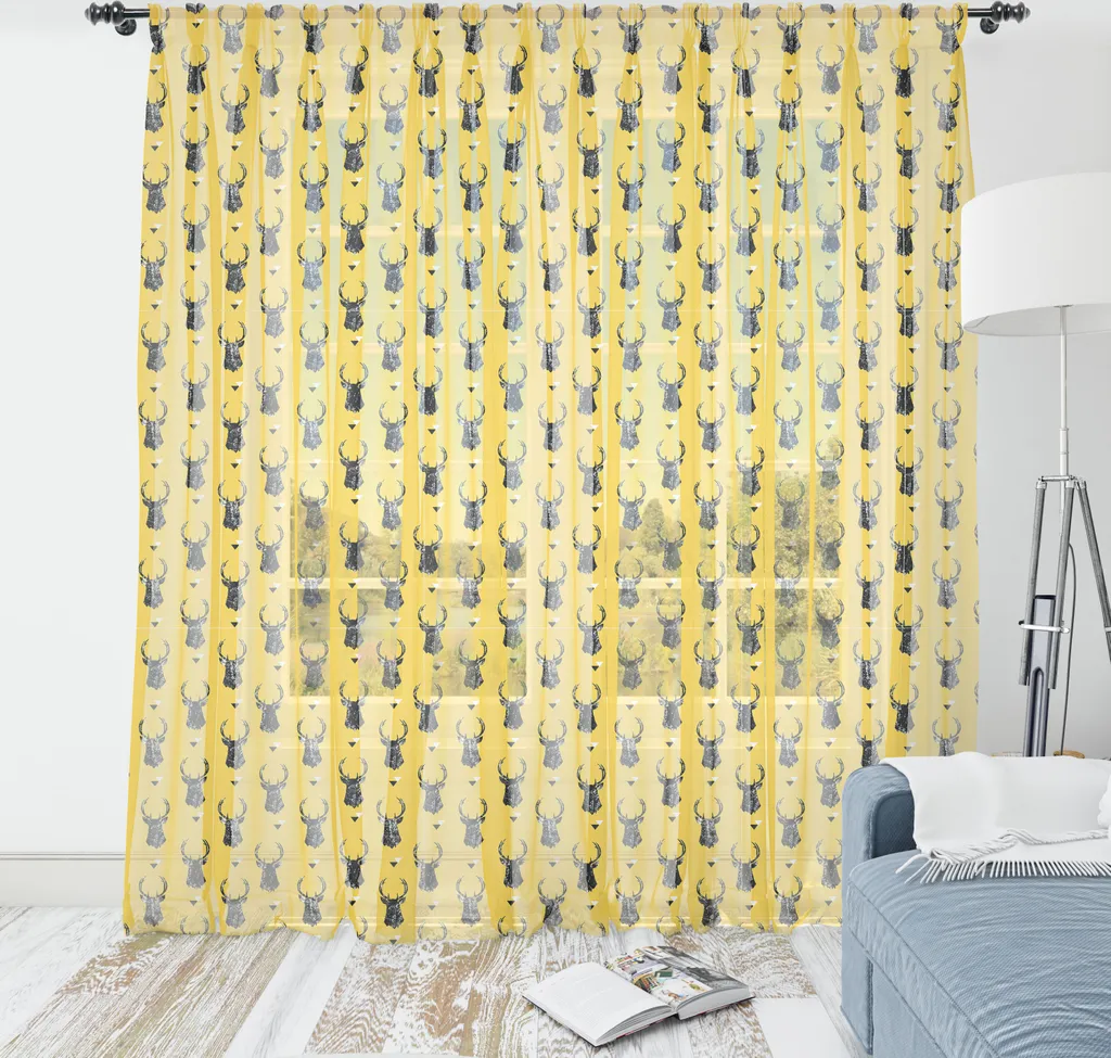 Arazzo Cervo Art Déco ABAKUHAUS 135x274 - Senape e Grigio Carbone