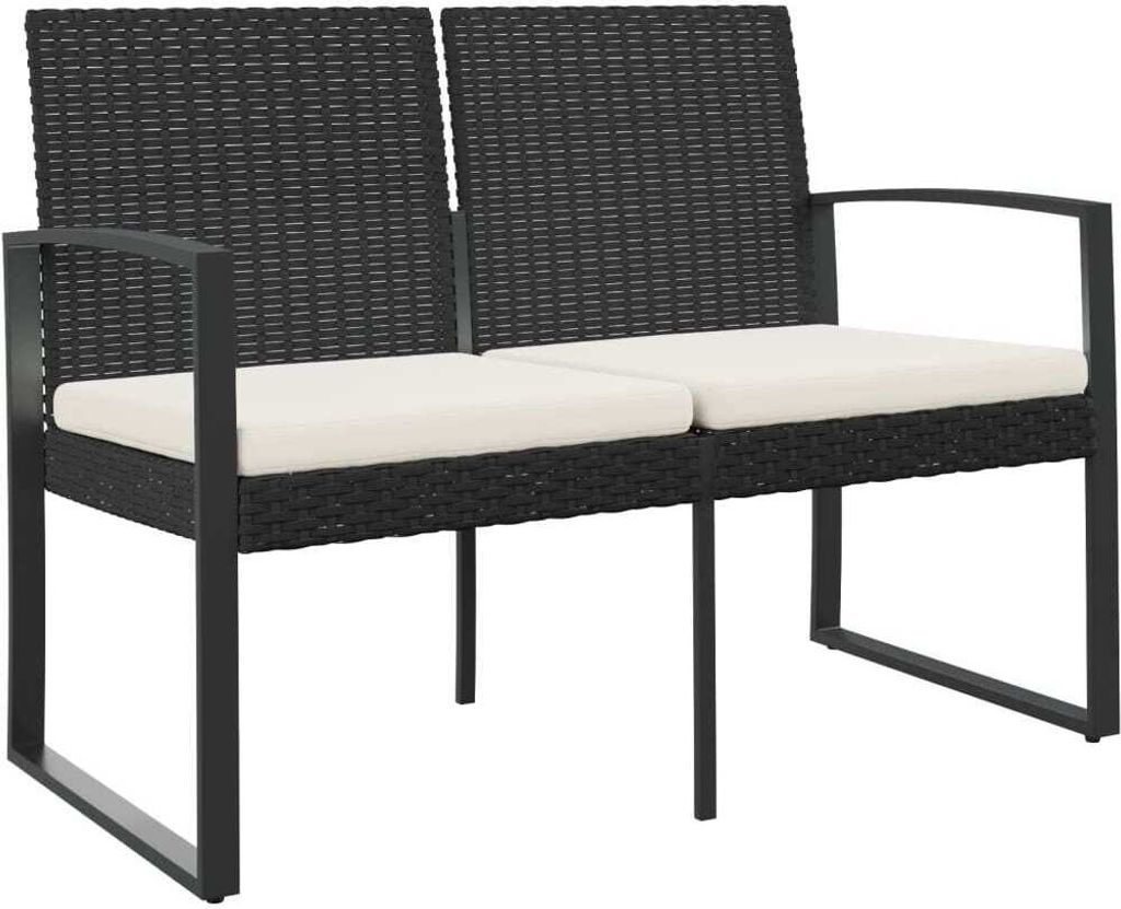 Panca da giardino a 2 posti con cuscini in rattan PP nero Immagine del prodotto 