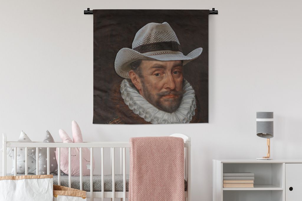 MuchoWow Wandteppich Wandbehang Wilhelm von Oranien - Kunst - Hut 90x90 cm Tapisserie Dekoration Wandtuch - Wandaufhänger