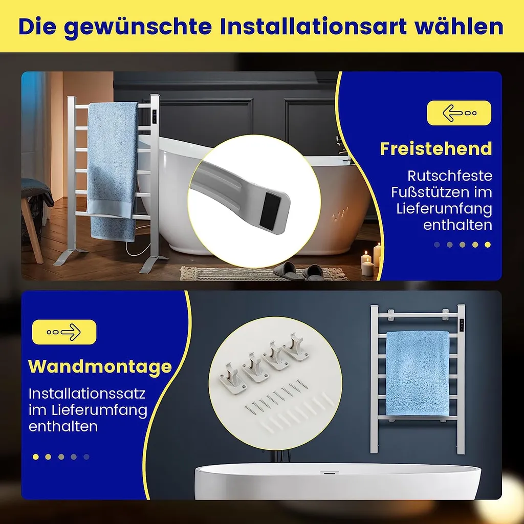 Radiateur sèche-serviette avec minuterie programmable et écran LED N