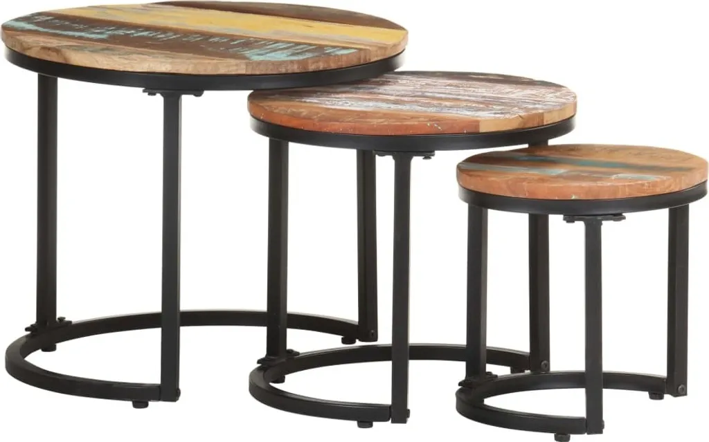 Set 3 Tavolini da Salotto in Legno Massiccio Riciclato | The Living Store