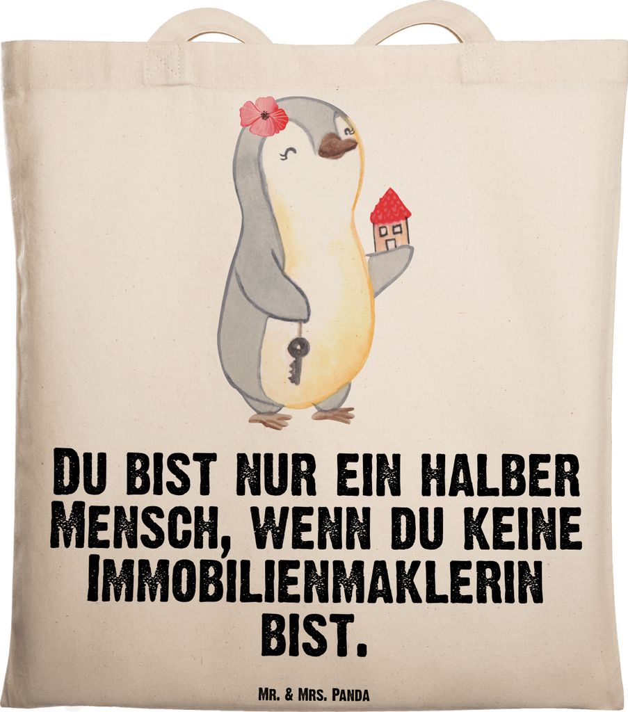 Mr. & Mrs. Panda umhängebeutel Immobilienmaklerin Herz - Transparent - Geschenk, Ausbildung, Immobilienkauffrau, Lustig, Jutebeutel, Spruch, toteb...