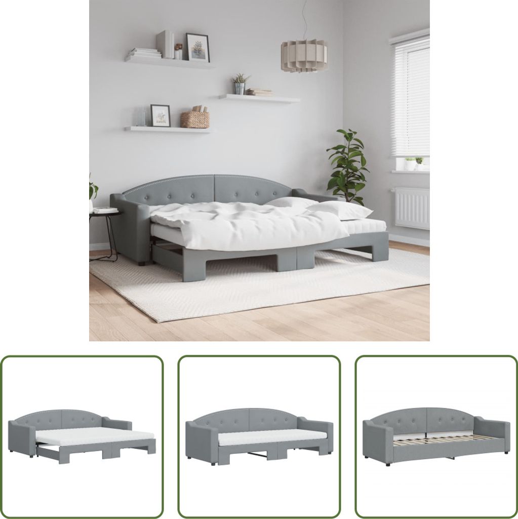 The Living Store Tagesbett Ausziehbar mit Matratze Hellgrau 80x200 cm Stoff