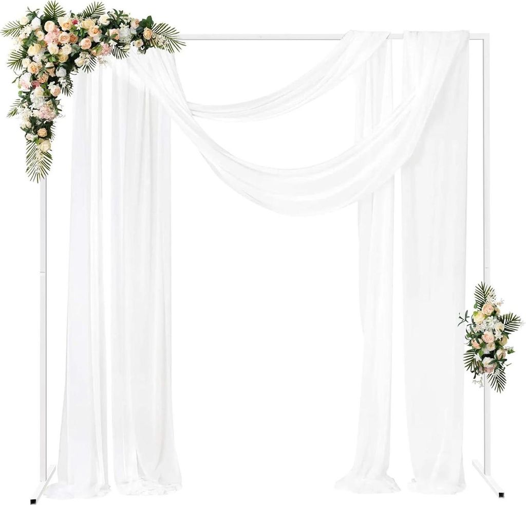 Hochzeits-Backdrop/Hintergrund Ständer - Rechteckiger Metallrahmen - 2×2 m - Tragkraft 10 kg - Für Zeremonie/Garten/Party - Weiß