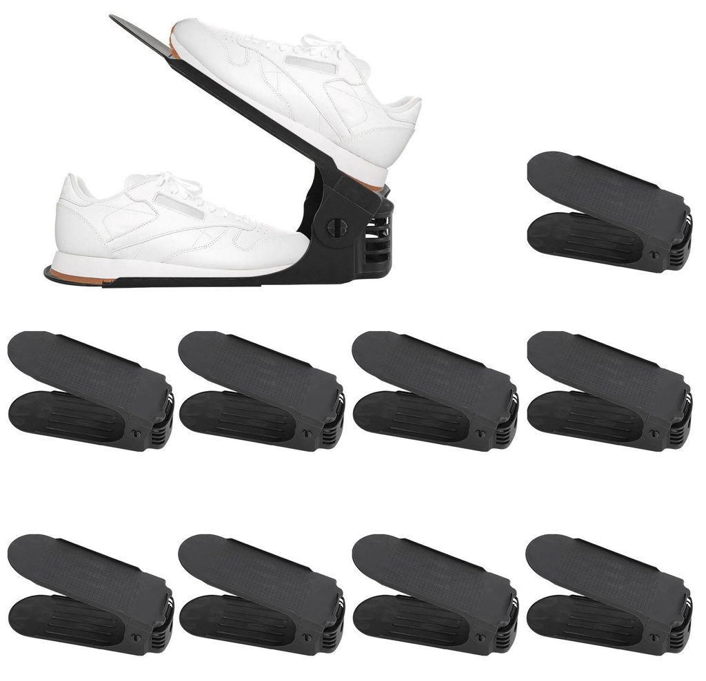 Ikodm Schuhstapler 20 Stück Schwarz, verstellbarer Schuhhalter aus Kunststoff, platzsparende Schuhaufbewahrung