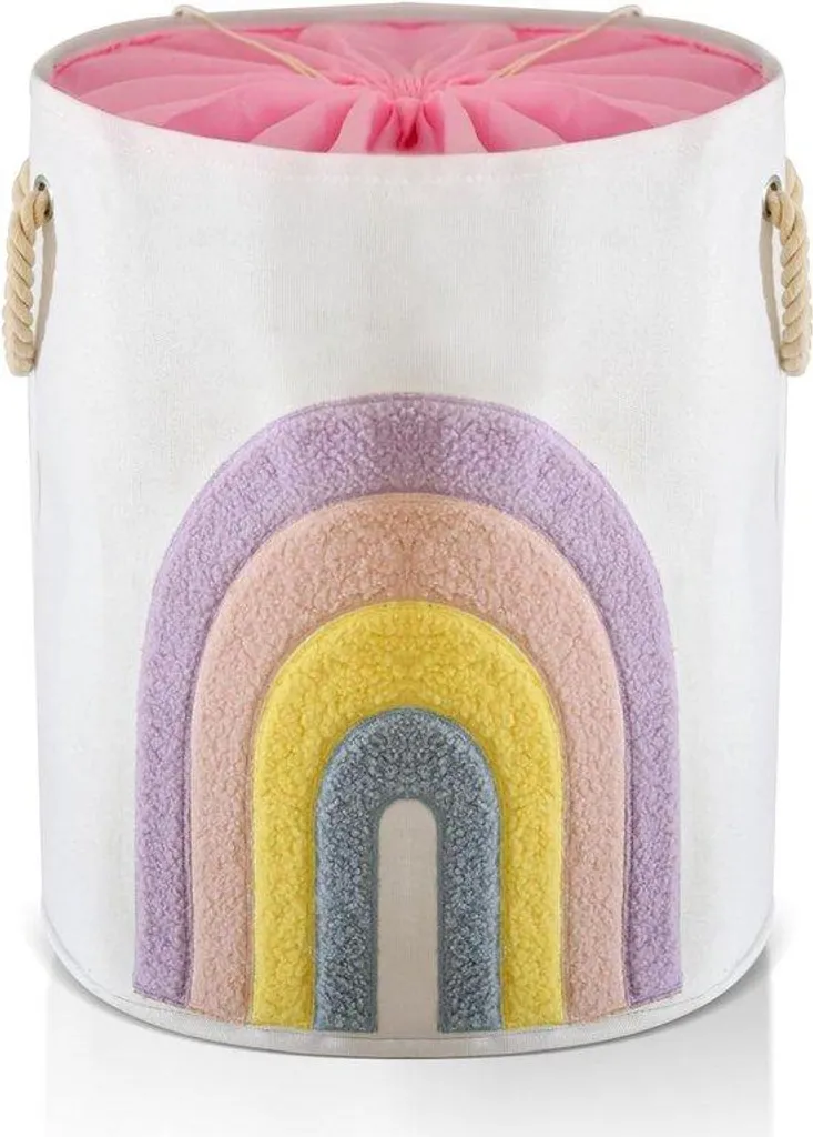 Panier à linge 58L en toile robuste rose avec poignées pour bébé et jeux