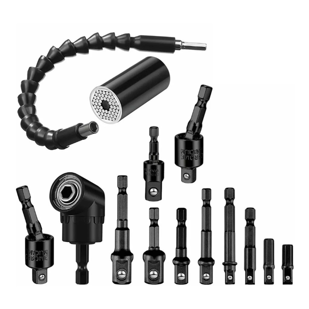 14-teiliges flexibles Bohrer-Verlaengerungsset mit 105¡ã-Winkel-Bohrer-Verlaengerung & Universal-Steckschluessel-Adapter & Steckschluessel-Griff
