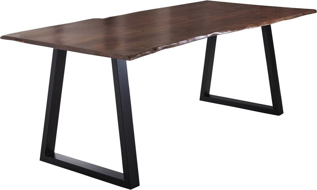 Esstisch Baumkante massiv Akazie nussbaum 240 x 100 schwarz V-Gestell LUBIN