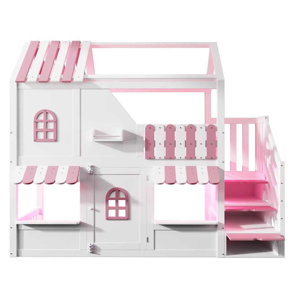 Flieks Etagenbett 90x200cm mit Led, Kinderbett Hausbett mit Produktbild 
